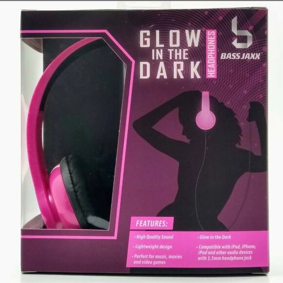 Bass Jaxx 💖Glow In‎ the Dark Lightweight Headphones ~Wired ~PINK ~NEW - Picture 4 of 10
